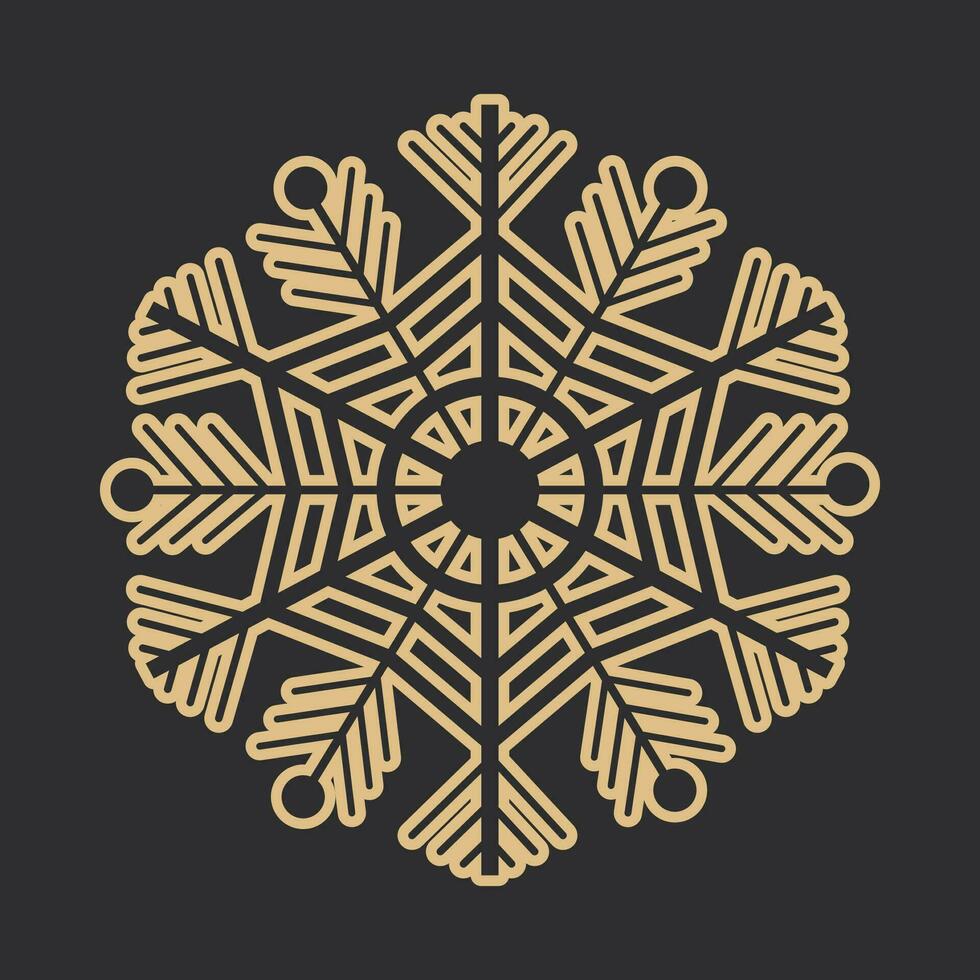 dourado floco de neve cristal elegante linha Natal decoração em Sombrio fundo, inverno enfeite congeladas elemento. vetor ilustração