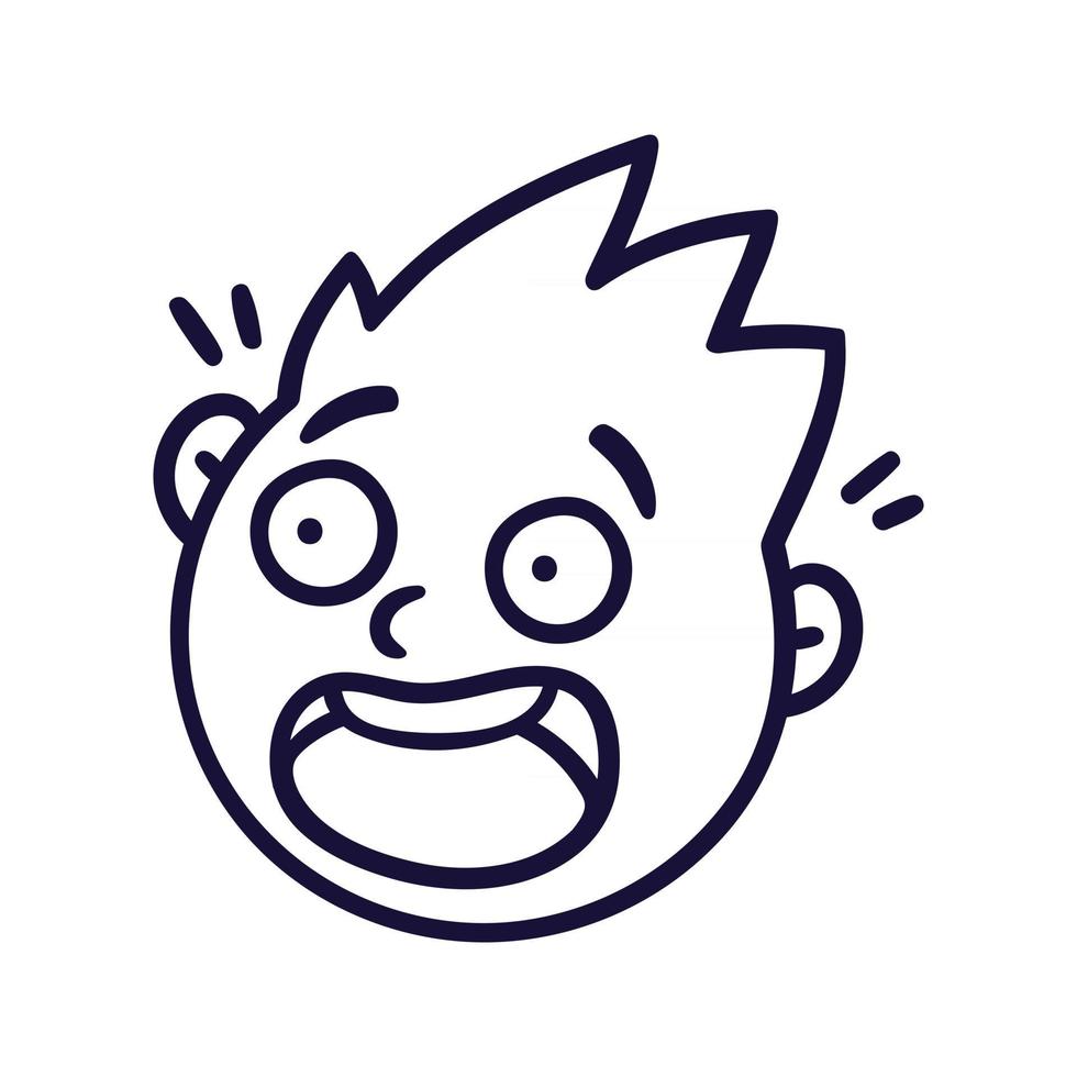 rosto abstrato redondo com emoções assustadas. avatar emoji assustado. retrato de um homem em pânico. estilo dos desenhos animados. ilustração em vetor design plano.