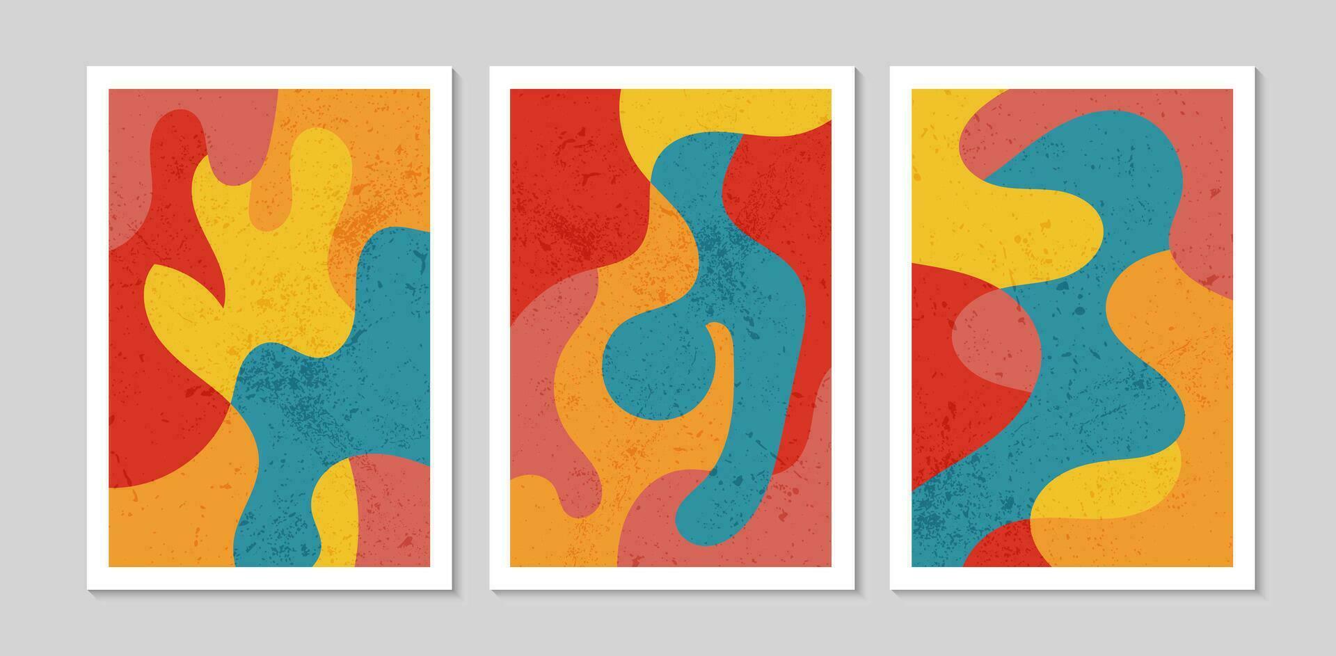 conjunto do abstrato contemporâneo meio século cartazes com abstrato formas e textura. Projeto para papel de parede, fundo, parede decoração, cobrir, imprimir, cartão. moderno boho minimalista arte. vetor ilustração.