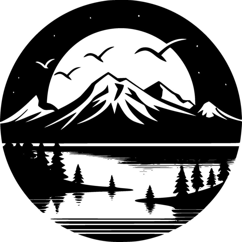 lago - Preto e branco isolado ícone - vetor ilustração