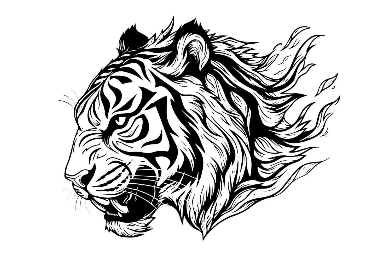 tigre cabeça mão desenhado gravação estilo vetor ilustração.