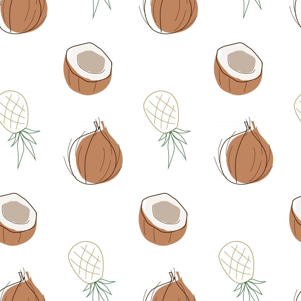 padrão de coco e abacaxi sem costura no estilo de linha vetor