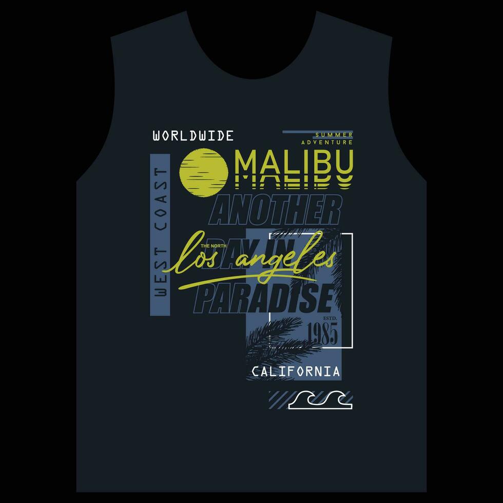 Malibu de praia slogan letras, abstrato gráfico, tipografia vetor, t camisa imprimir, casual estilo, e de outros usar vetor