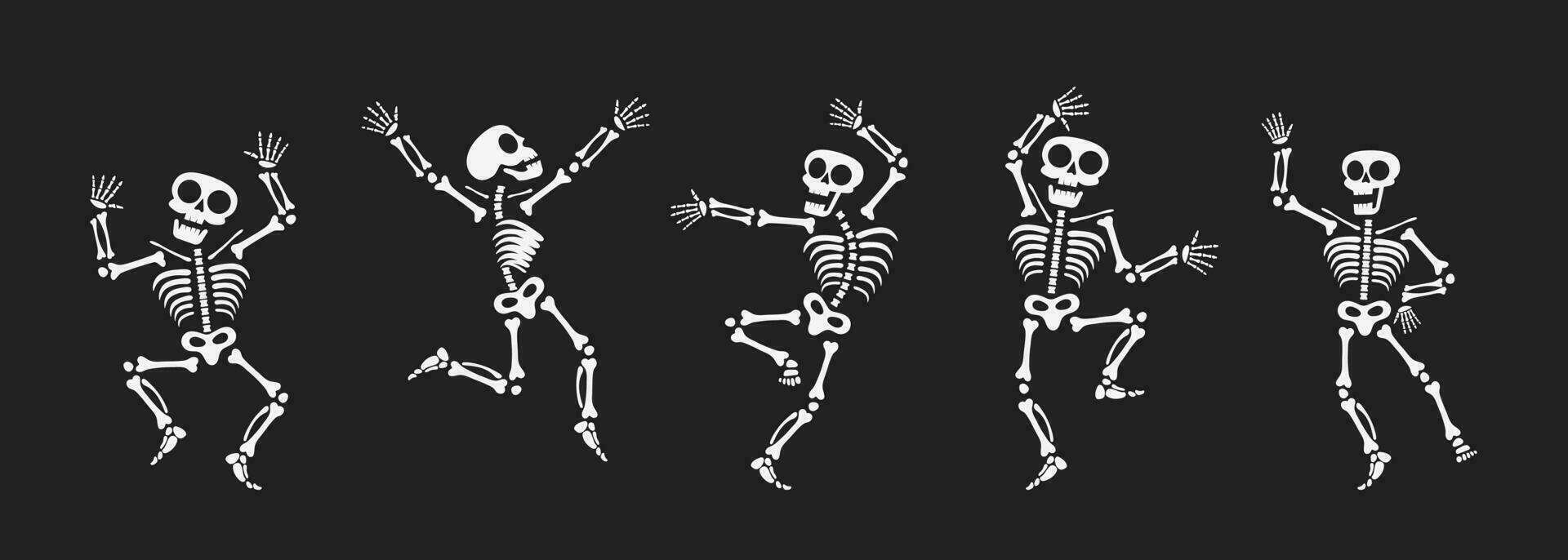 esqueletos dançando com diferente posições plano estilo Projeto vetor ilustração definir.