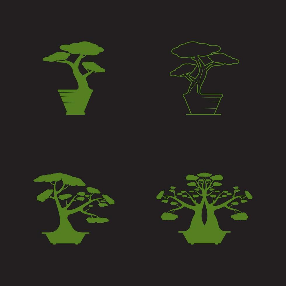 bonsai logotipo Projeto. japonês mini pequeno plantar árvore silhueta logotipo Projeto vetor