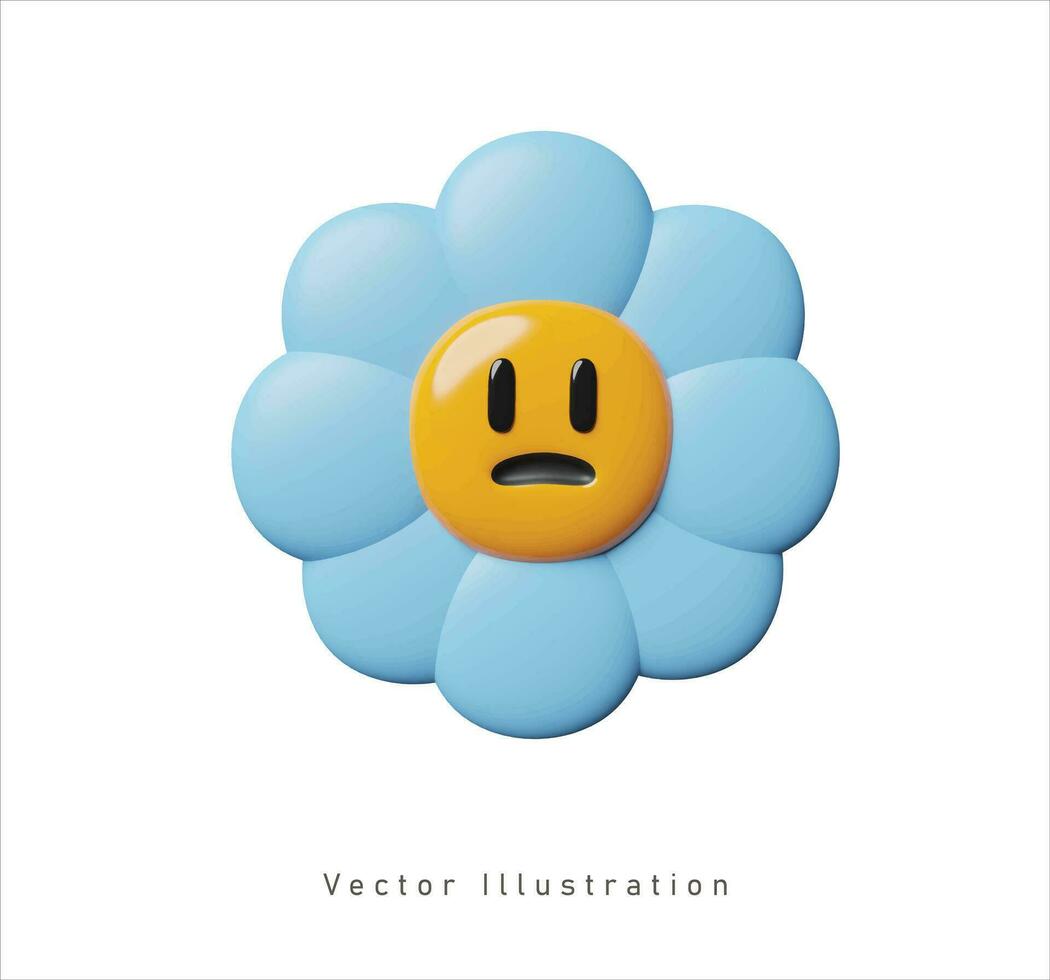 azul flor com triste emoção dentro 3d vetor ilustração