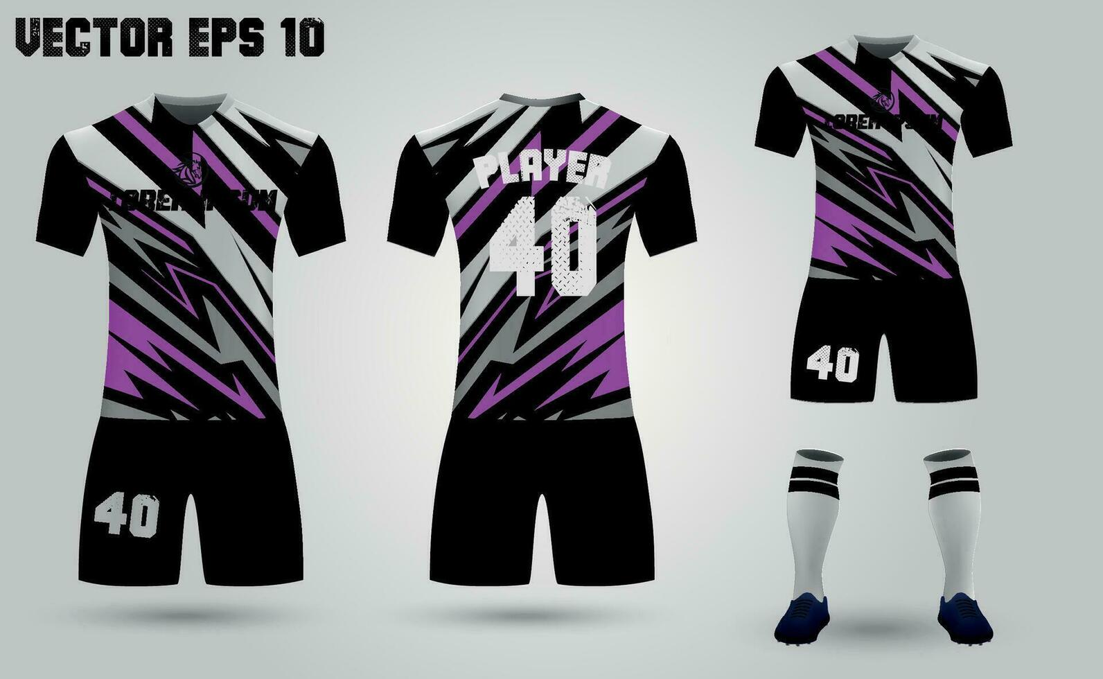 camiseta esporte Projeto modelo, futebol jérsei brincar para futebol clube. uniforme frente e costas vetor