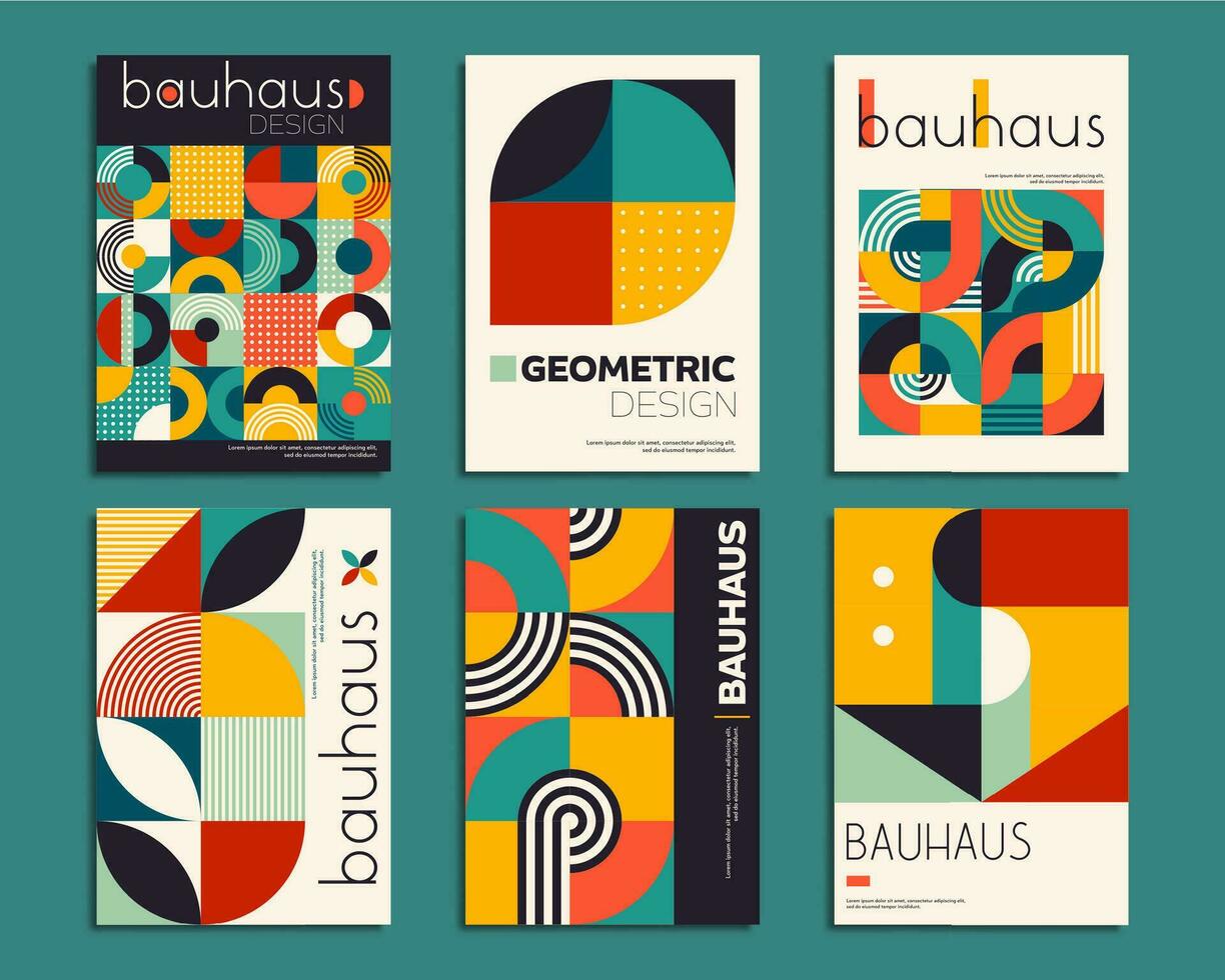 geométrico bauhaus cartazes com abstrato padrões vetor