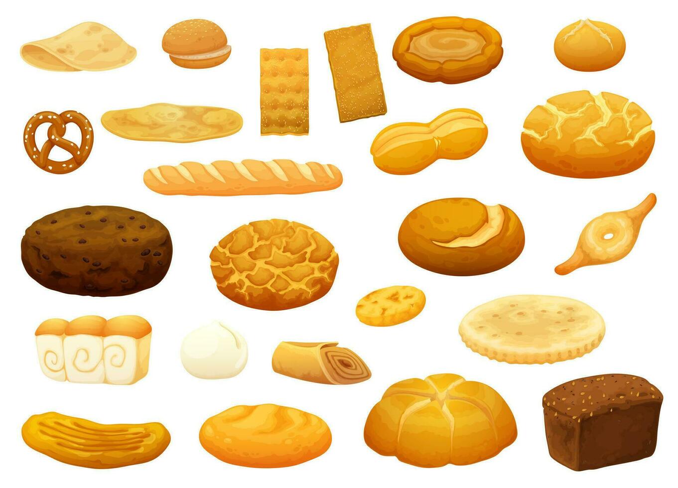 isolado pão, assar e padaria produtos conjunto vetor