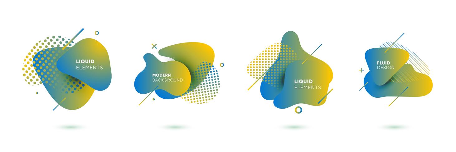 Elementos gráficos coloridos dinâmicos. Bandeiras abstratas do inclinação com formas líquidas de fluxo. Modelo para o design de um logotipo, cartaz ou apresentação. Ilustração vetorial vetor