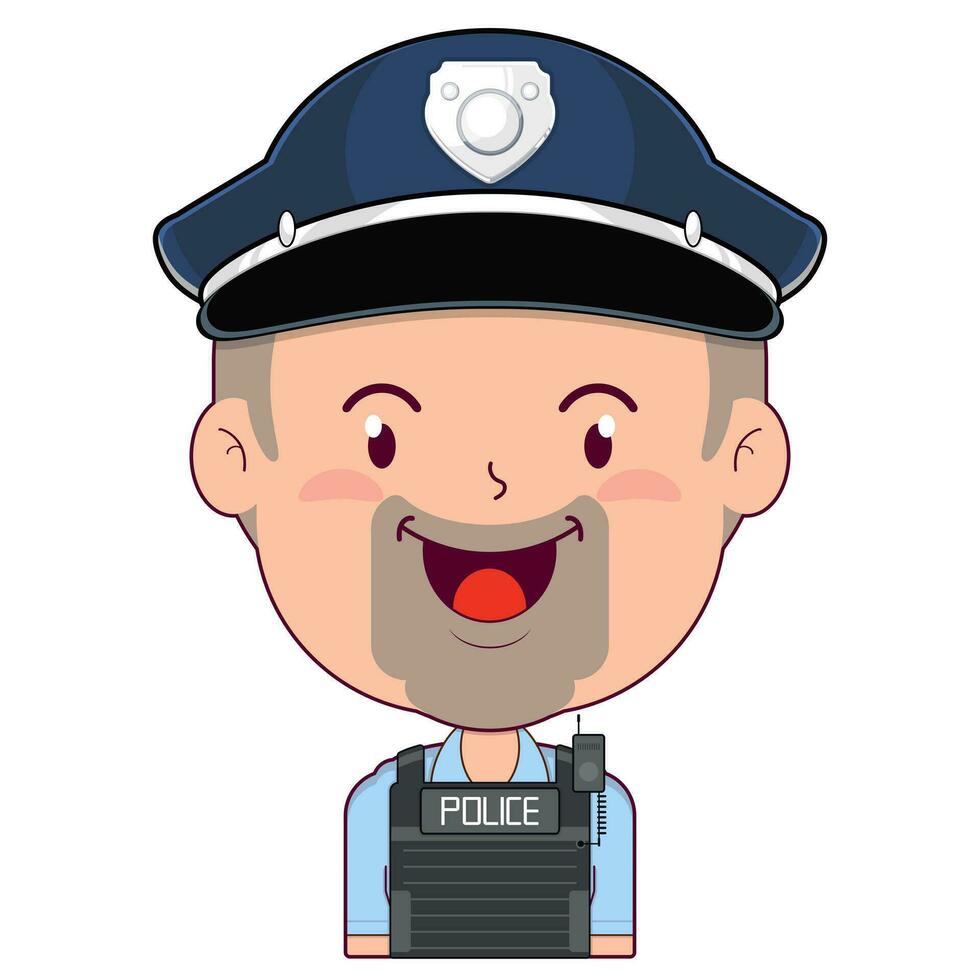 policial feliz face desenho animado fofa vetor