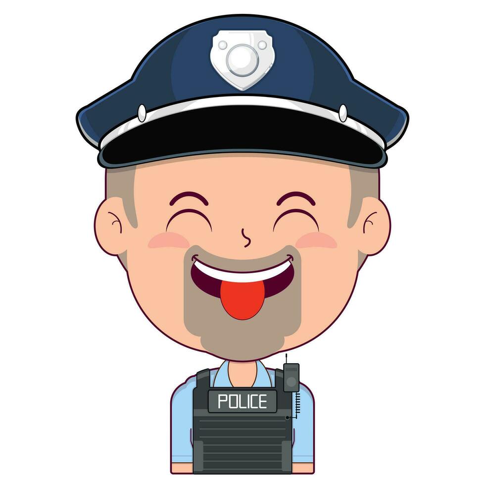 policial feliz face desenho animado fofa vetor