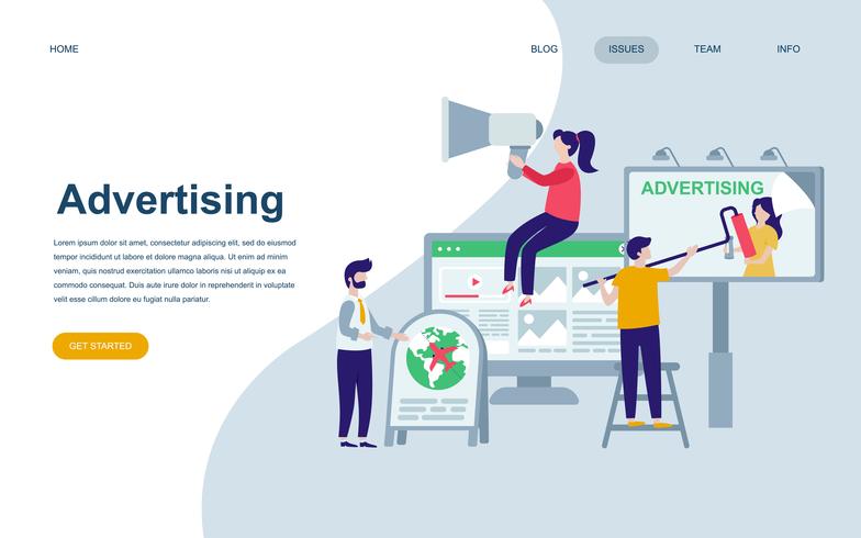 Modelo de design de página web plana moderna de publicidade e promoção vetor