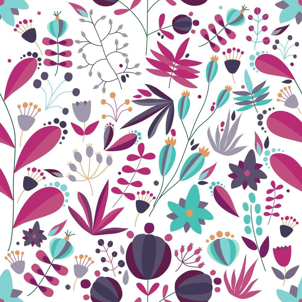 floral desatado padronizar com flores e plantas dentro branco fundo. tropical colorida vetor ilustração.