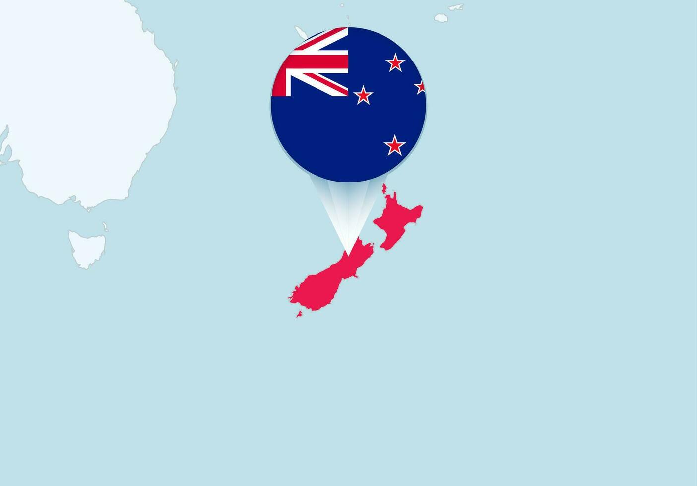 Oceânia com selecionado Novo zelândia mapa e Novo zelândia bandeira ícone. vetor
