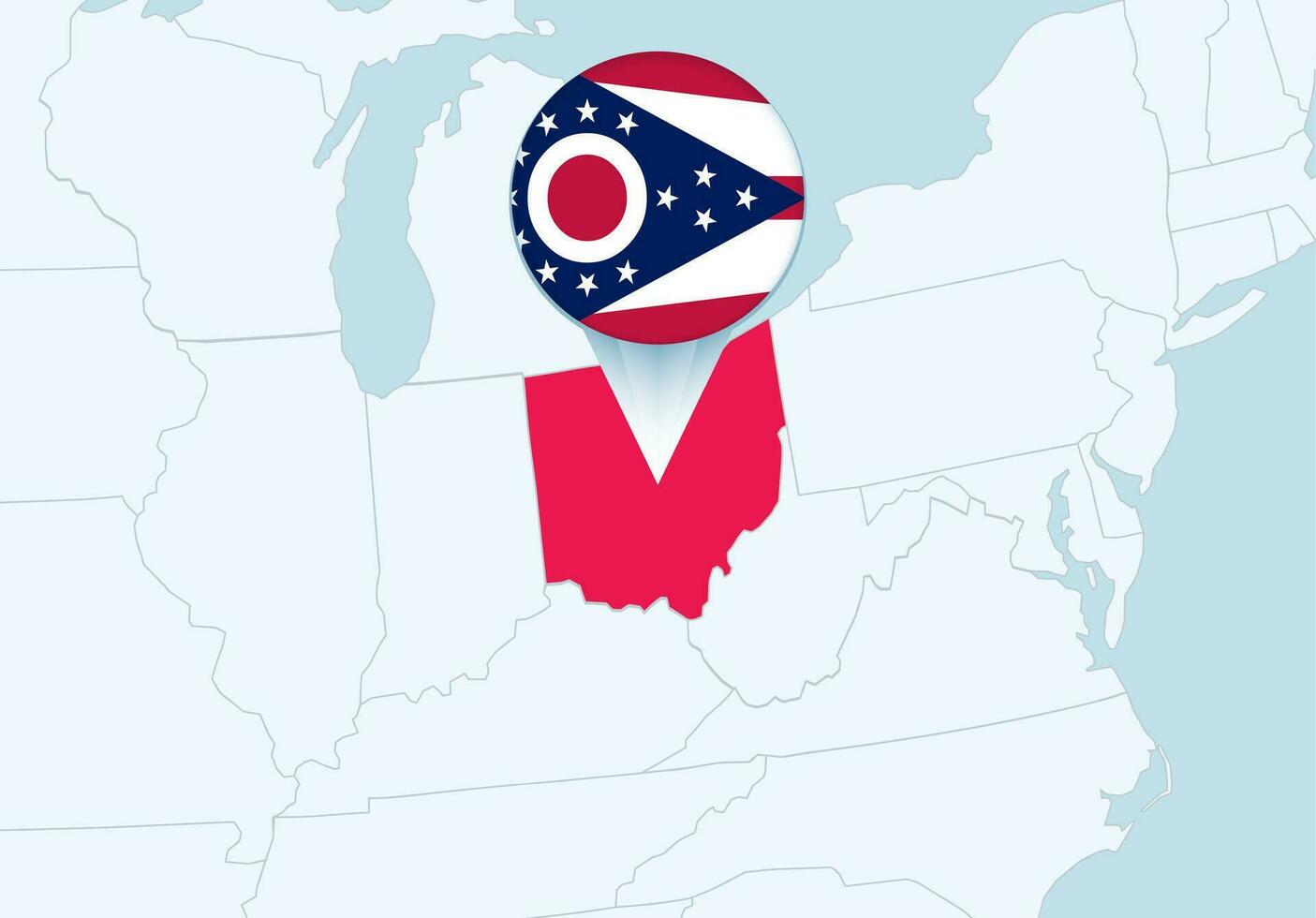 Unidos estados com selecionado ohio mapa e ohio bandeira ícone. vetor