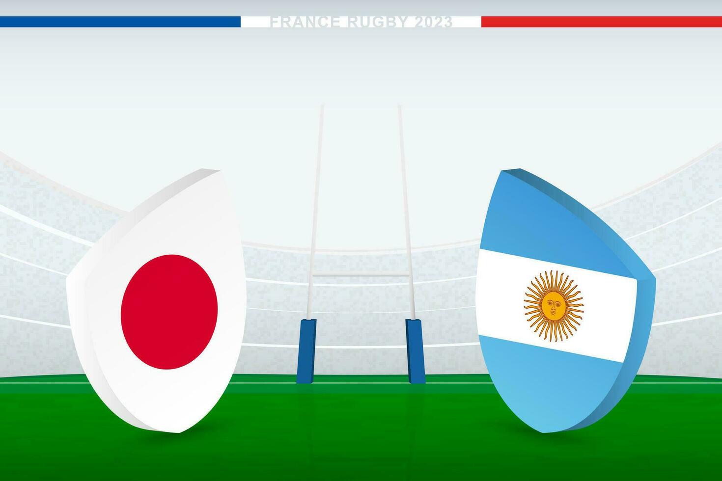 Combine entre Japão e Argentina, ilustração do rúgbi bandeira ícone em rúgbi estádio. vetor