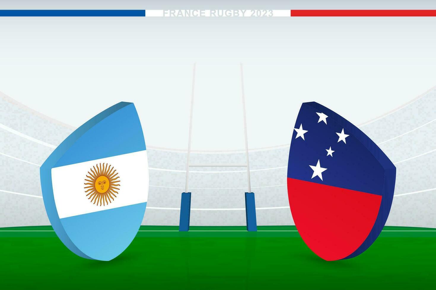 Combine entre Argentina e samoa, ilustração do rúgbi bandeira ícone em rúgbi estádio. vetor