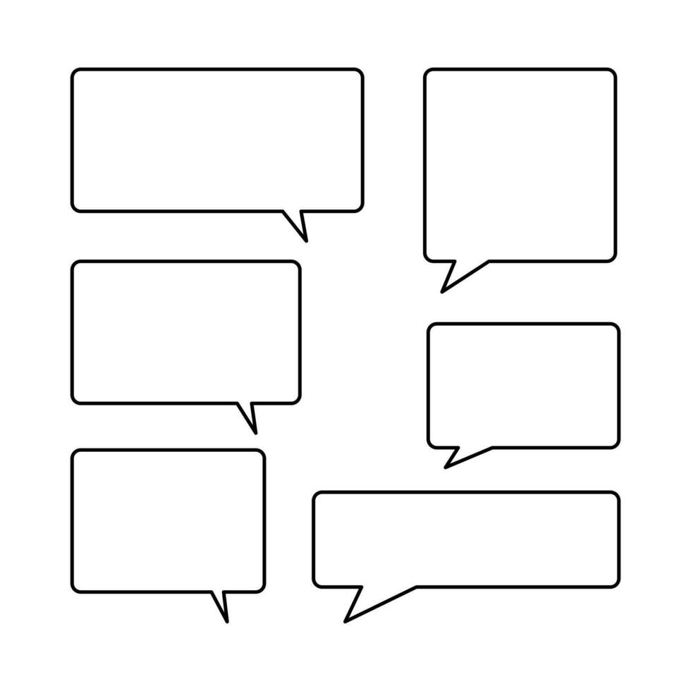 definir bolhas do discurso sobre fundo branco. caixa de bate-papo ou quadrado de vetor de bate-papo e mensagem de doodle ou nuvem de ícone de comunicação falando para quadrinhos e caixa de diálogo de mensagem mínima