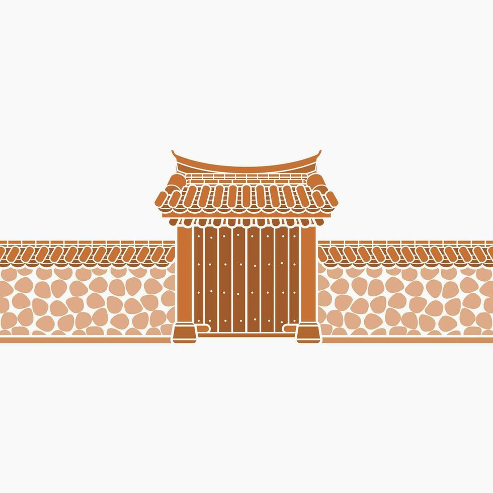 editável plano monocromático tradicional coreano hanok portão construção vetor ilustração para obra de arte elemento do oriental história e cultura relacionado Projeto