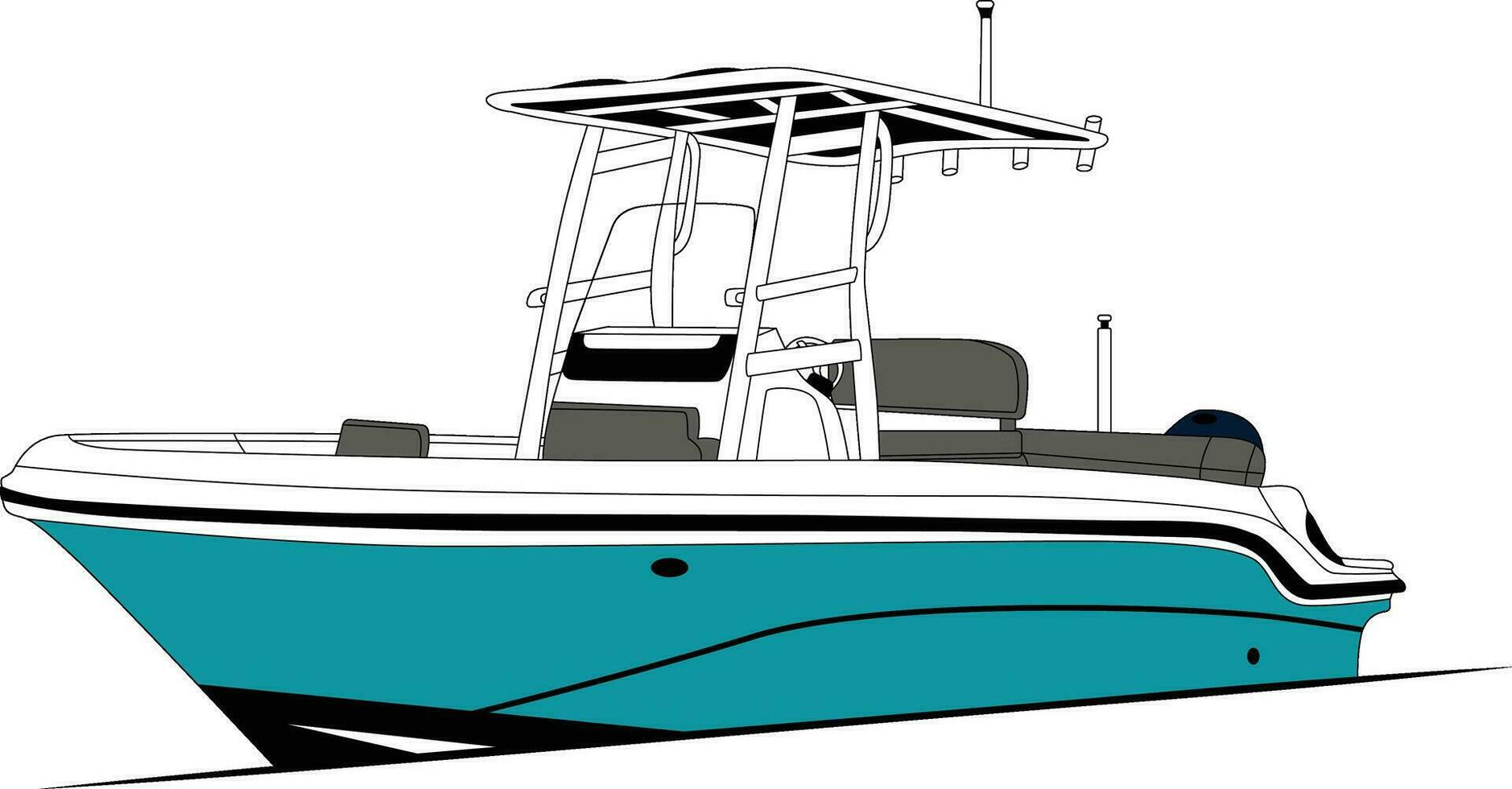 pescaria barco linha desenhando vetor e ilustração e 1 cor.