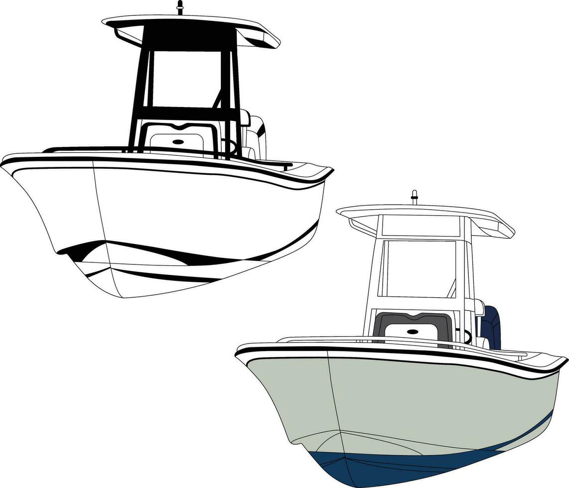 barco vetor, frente Visão pescaria barco vetor linha arte ilustração