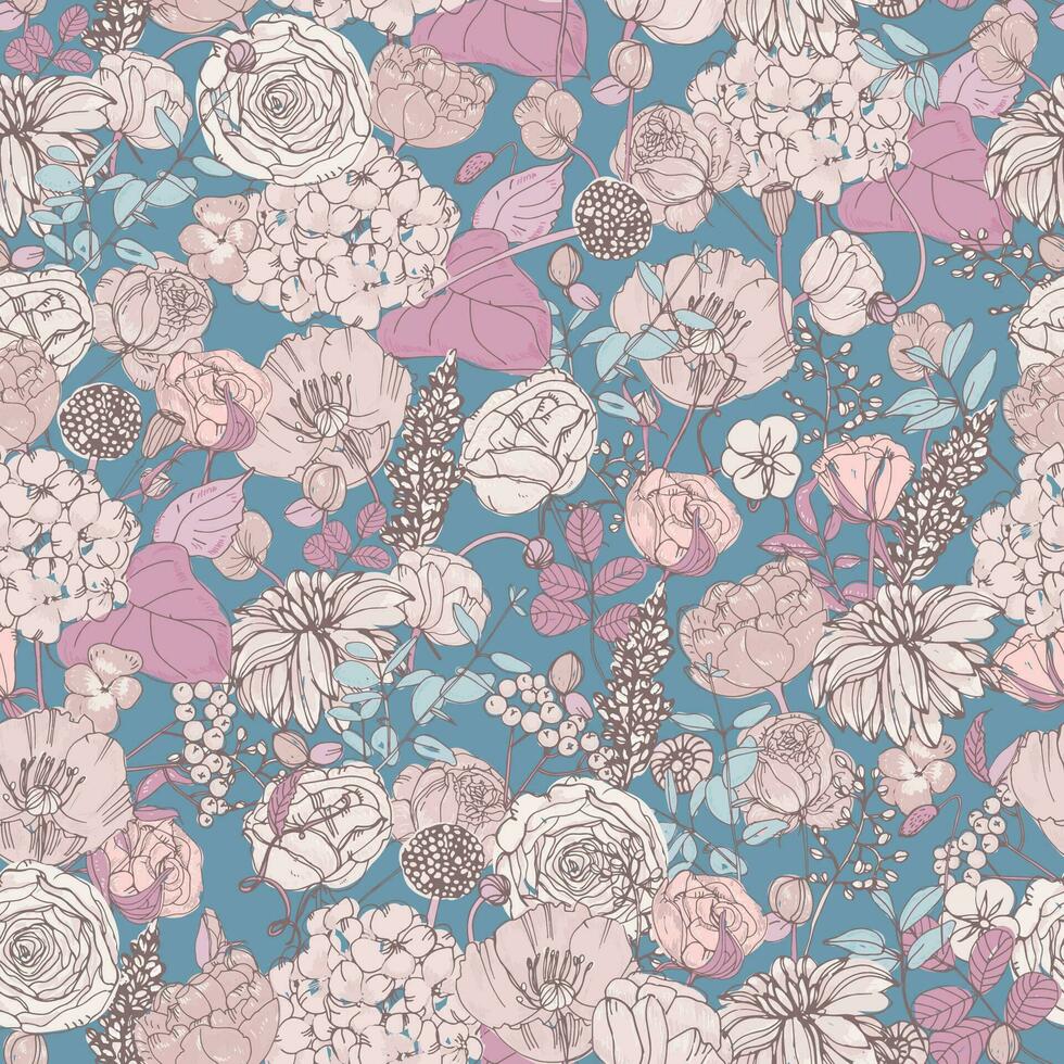 floral desatado padronizar com flores, vintage fundo. colorida vetor ilustração.