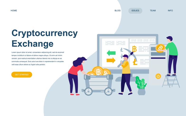 Modelo de design de página web plana moderna de Cryptocurrency Exchange vetor