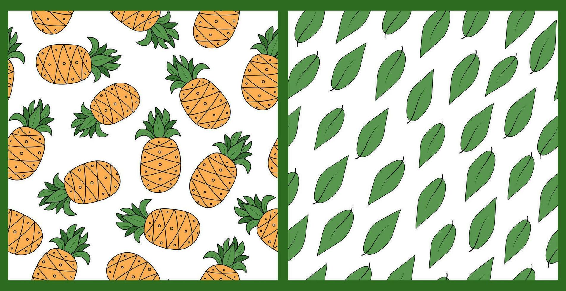 abacaxi padrão, rabisco estilo desenho. definir. tropical desenho animado fruta com folhas. desatado fundo. vetor, gráficos. vetor