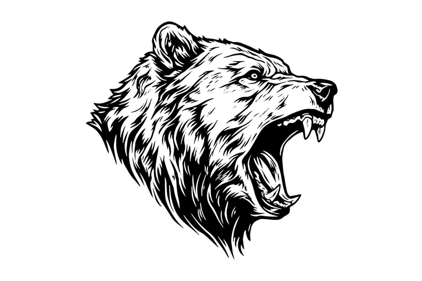 Urso rosnar cabeça logótipo vetor gravação estilo ilustração.