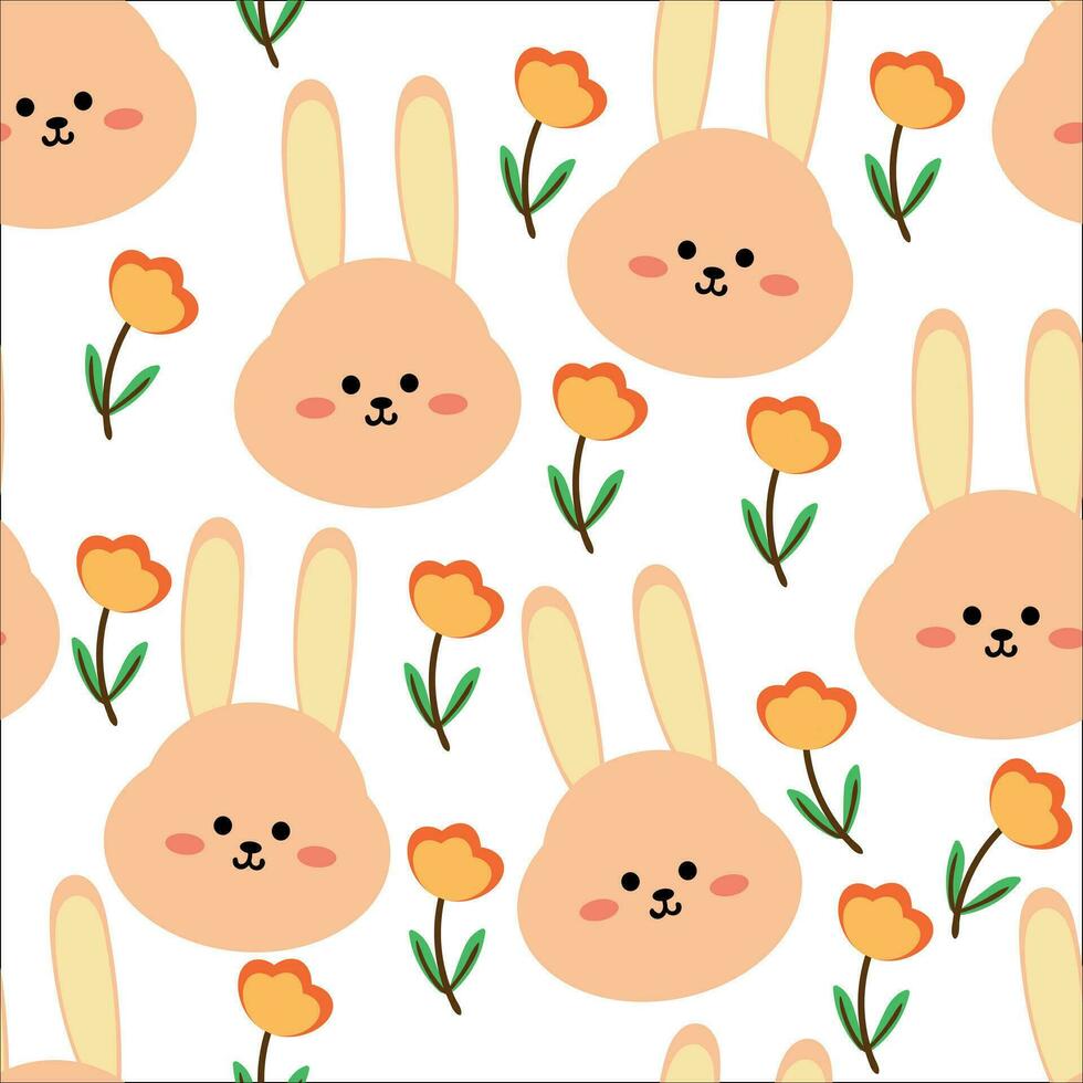 fofa Coelho padrão, e flores, desenho animado desatado fundo, vetor ilustração, papel de parede, têxtil, bolsa, vestuário, moda Projeto