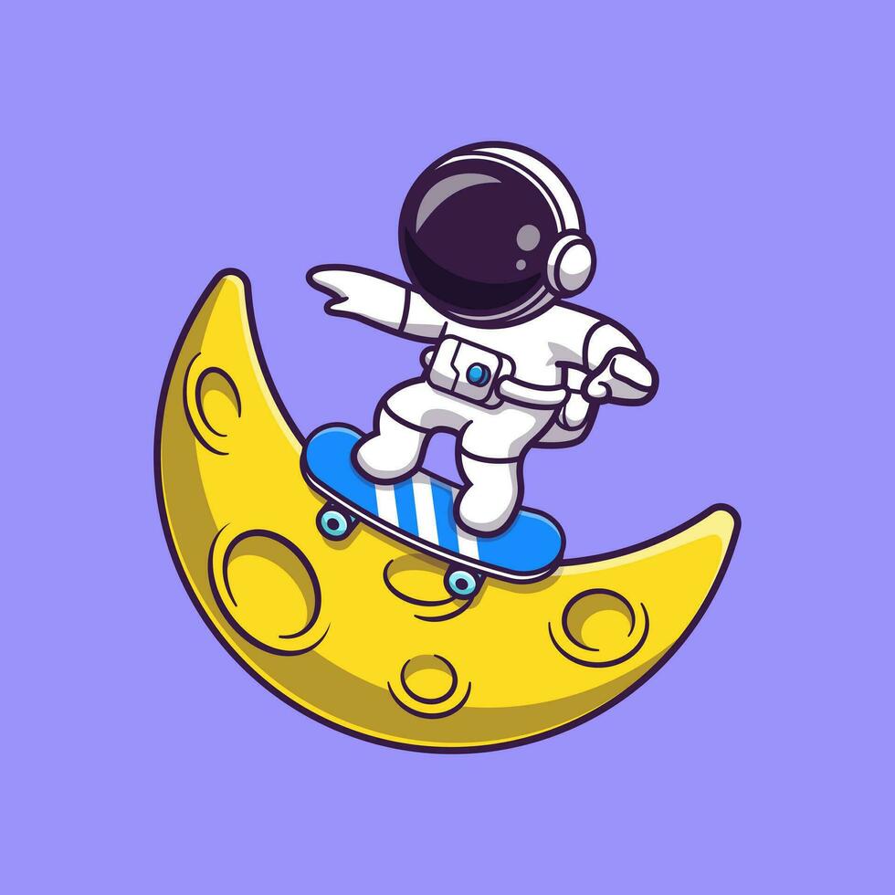 astronauta jogando skate em lua desenho animado vetor ícone ilustração. Ciência esporte ícone conceito isolado Prêmio vetor. plano desenho animado estilo