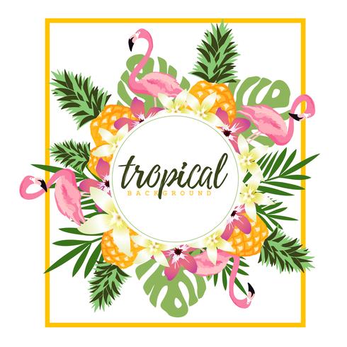 Fundo tropical com flamingos e abacaxis vetor