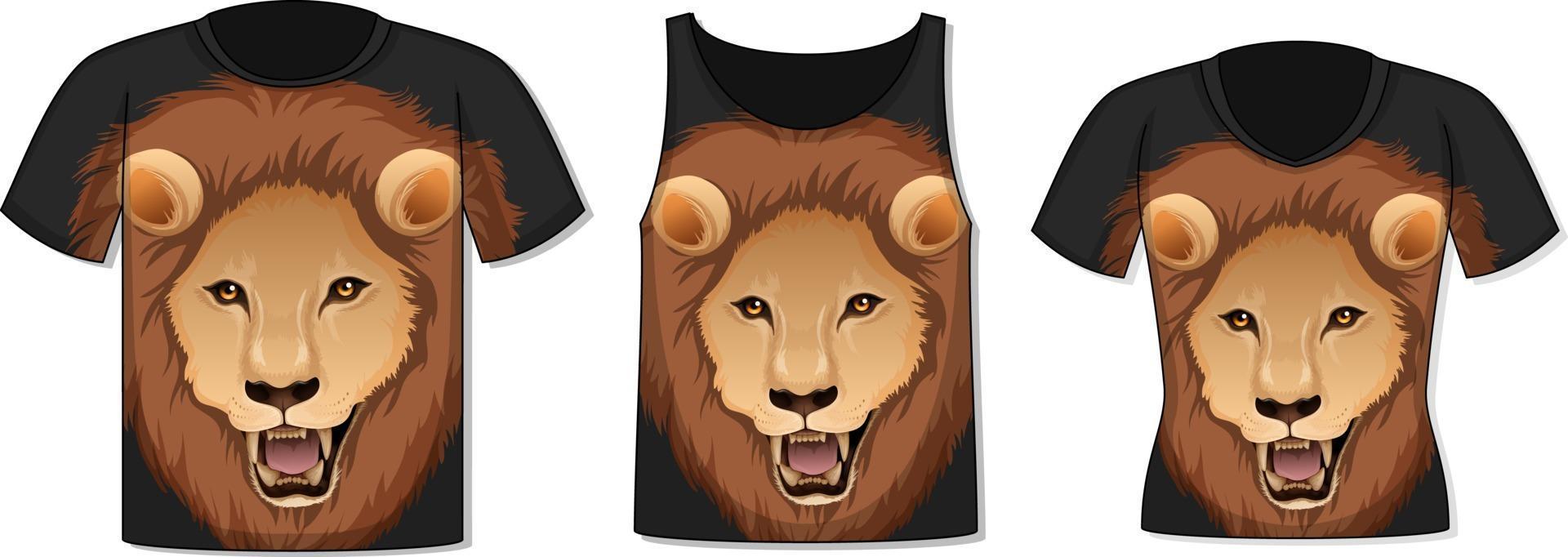 frente da camiseta com modelo de rosto de leão vetor