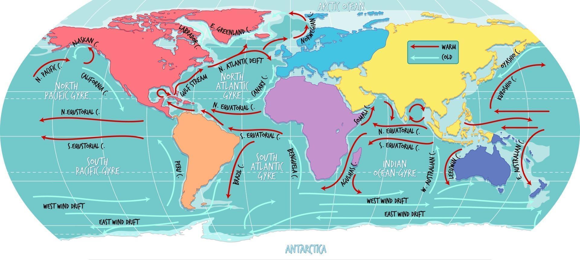 o mapa do mundo atual do oceano com nomes vetor