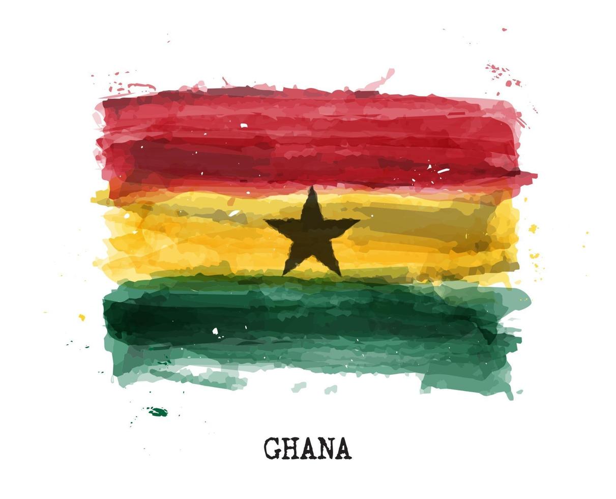 Bandeira de aquarela pintura realista de Gana. vetor. vetor