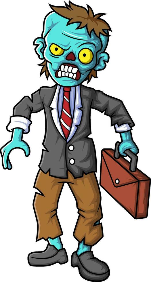 assustador zumbi homem de negocios desenho animado personagem em branco fundo vetor