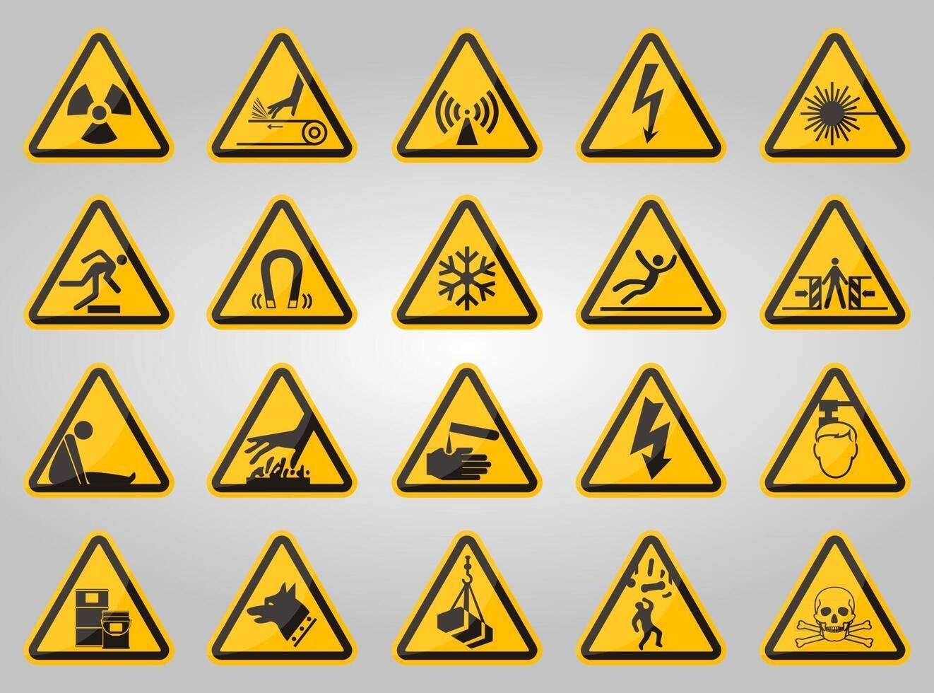 etiquetas triangulares de símbolos de perigo de aviso em fundo branco vetor