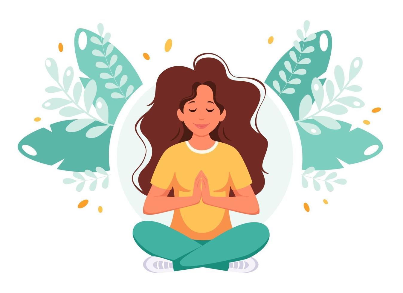 mulher meditando na posição de lótus. estilo de vida saudável, ioga, relaxe. vetor
