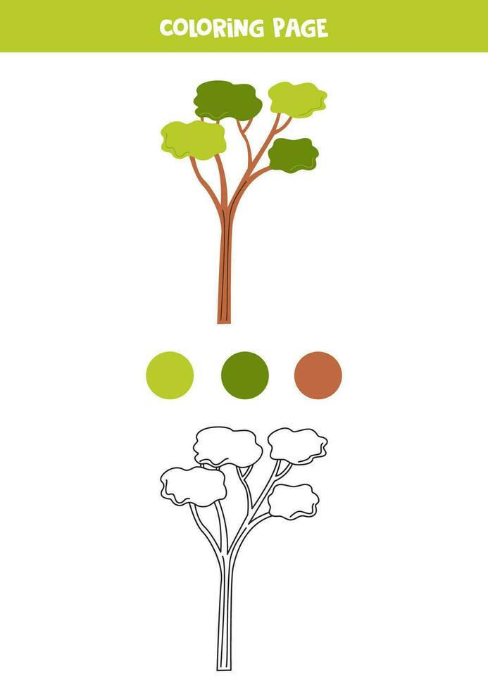 cor fofa desenho animado acácia árvore. planilha para crianças. vetor