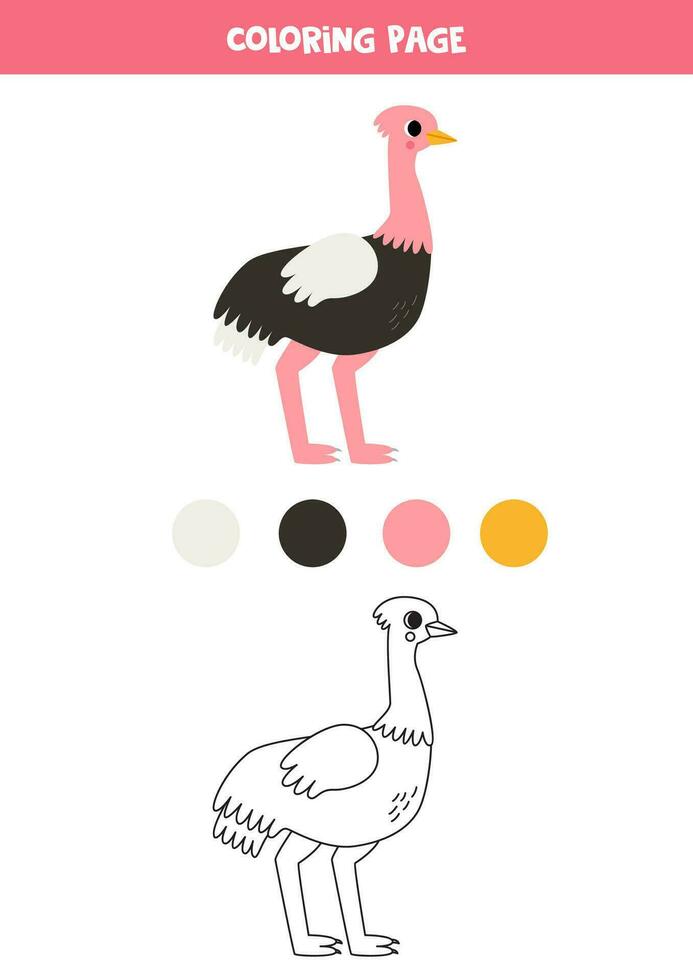 cor fofa desenho animado avestruz. planilha para crianças. vetor