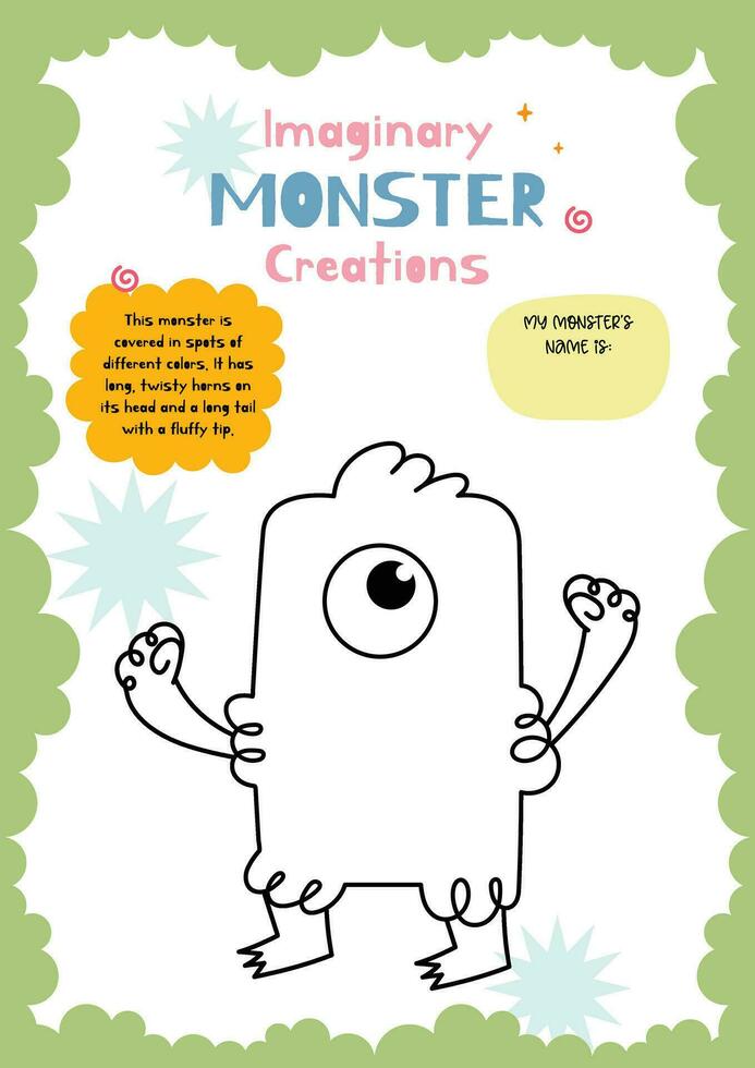 plano Projeto vetor desenhando uma monstro engraçado personagem imprimível para crianças atividade