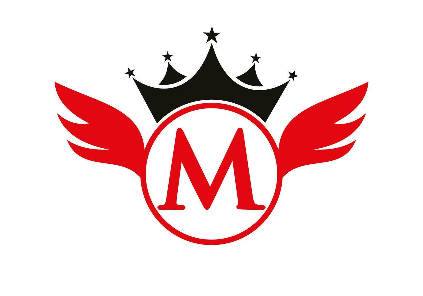 carta m transporte logotipo com asa, escudo e coroa ícone. asa logotipo em escudo símbolo vetor