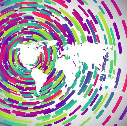 Mapa do mundo abstrato com círculos coloridos para publicidade, vetor