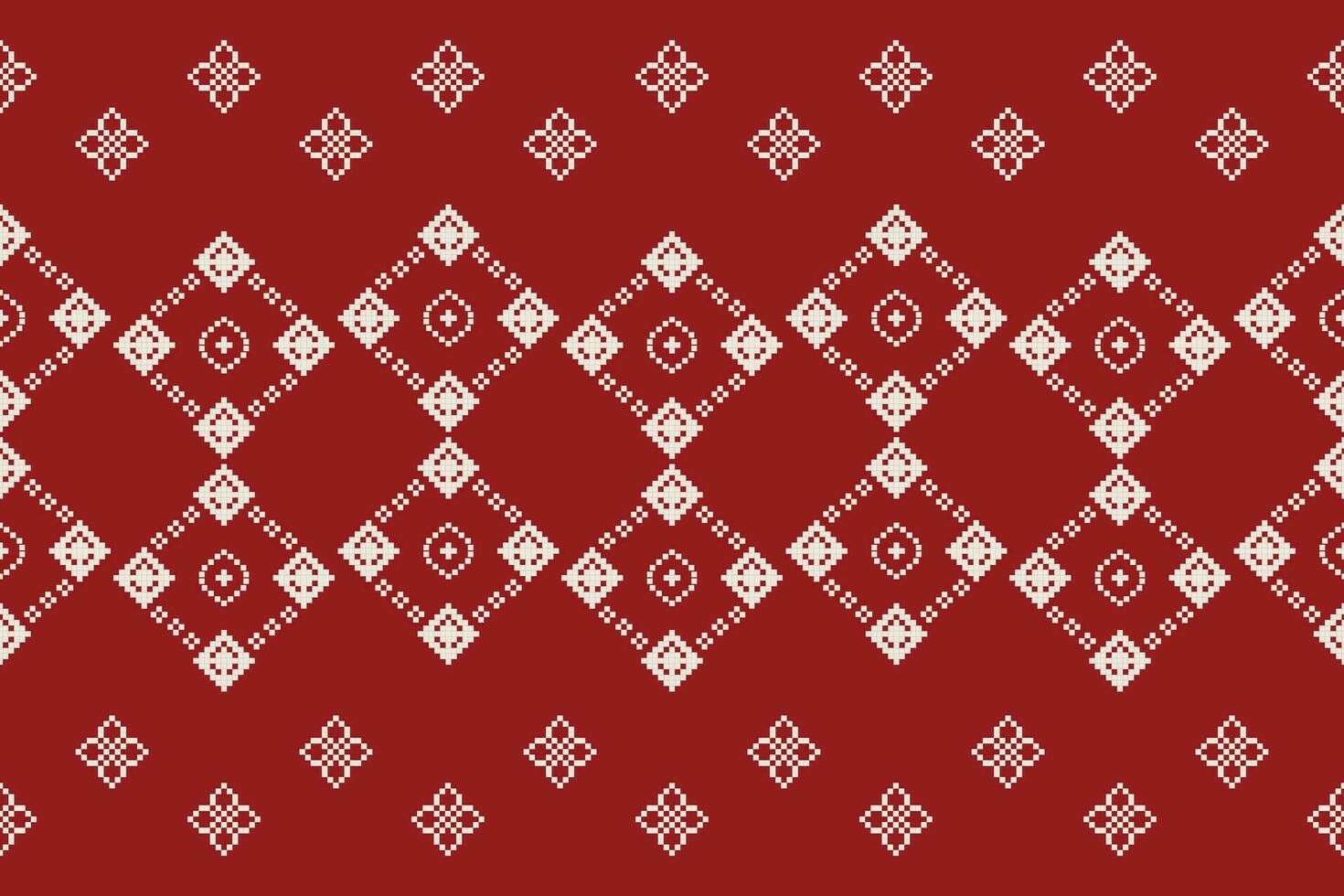 étnico geométrico tecido padronizar Cruz ponto.ikat bordado étnico oriental pixel padronizar vermelho fundo. resumo,vetor,ilustração. textura,vestuário,quadro,decoração,motivos,seda papel de parede. vetor