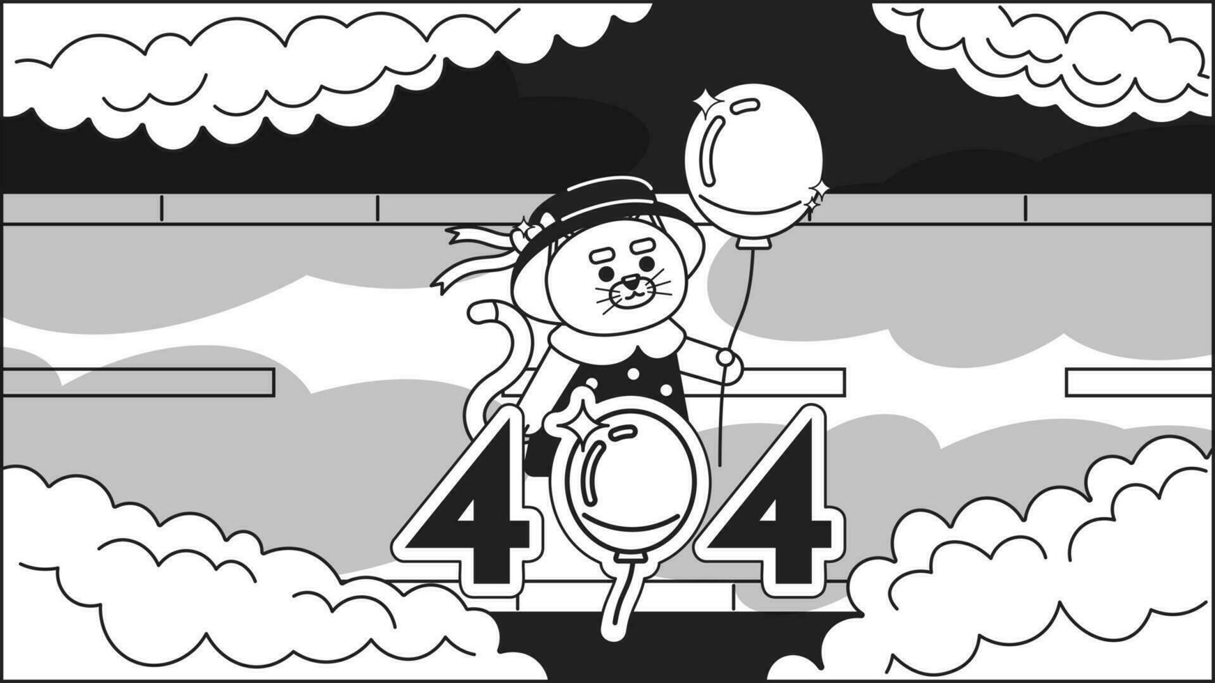 kawaii gato com balão assistindo nuvens Preto branco erro 404 instantâneo mensagem vetor
