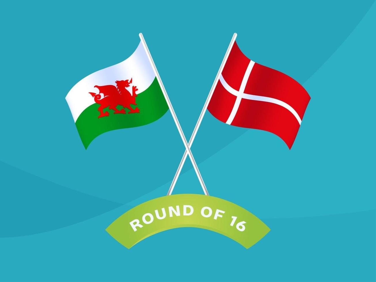 wales vs dinamarca rodada de 16 partida, ilustração em vetor campeonato europeu de futebol de 2020. jogo do campeonato de futebol 2020 contra times - introdução ao fundo do esporte