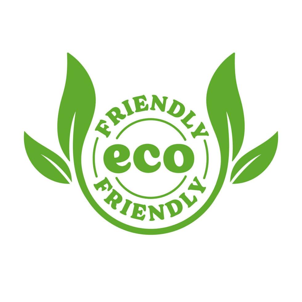 eco amigáveis distintivo. saudável natural produtos rótulo logotipo Projeto com plantar folhas. vetor