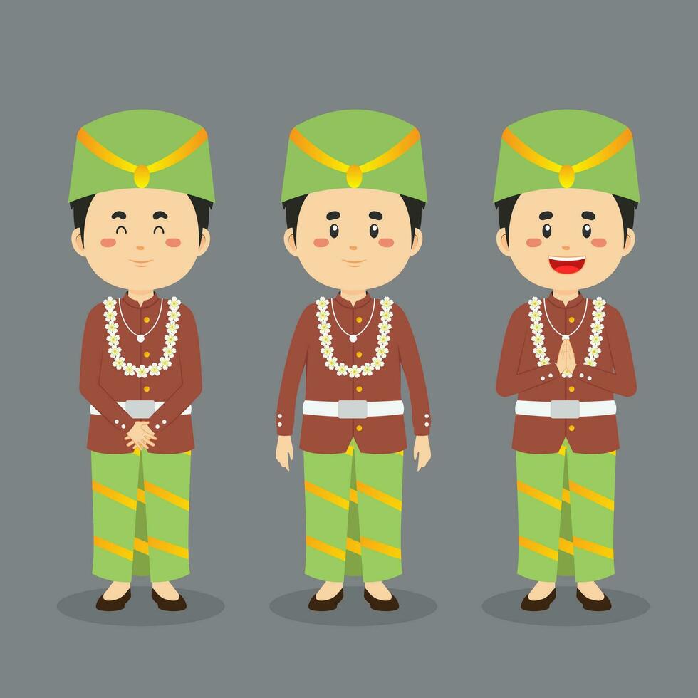 avatar do uma Banten indonésio personagem com vários expressão vetor