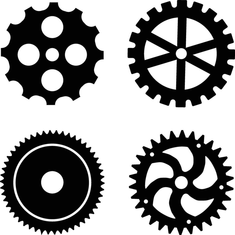 engrenagem roda máquina ícone definir. plano Projeto. isolado Preto vetor